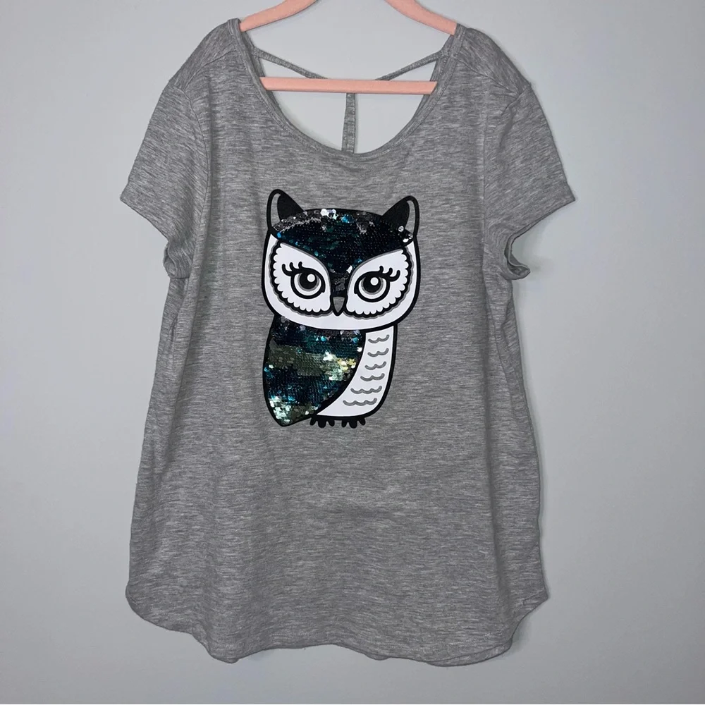 Gray T-Shirt with Sequin Owl Design